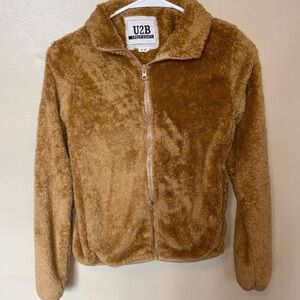 U2B Urban Basic's Brown Fluffy Full Zip Jacket, Small